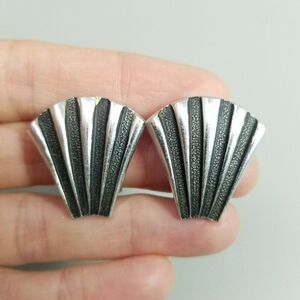 Vintage Silver Tone Shell Shape Clip On Earrings, Made in Germany, Retro